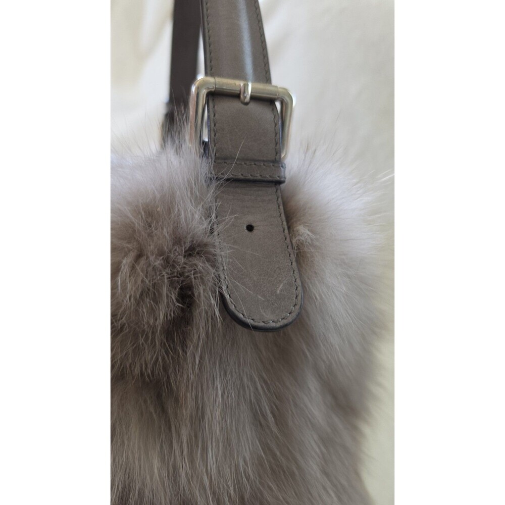 VTG Castellari Milano Italy Genuine Fox Fur Leather Handbag Gray Y2K Luxury - Picture 9 of 16